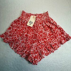 NWT Billabong Red & White Floral Ruffled Shorts- Girs Size Small